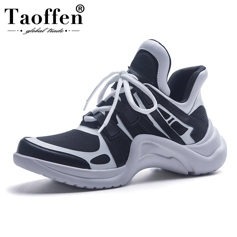 

Taoffen Women Real/PU Leather Vulcanize Shoes Fashion Sneakers Soft Flats Shoes Women Breathable Mesh Footwear Size 34-43