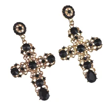 PPG& PGG новые винтажные черные Кристальные серьги-капли с крестиком для женщин в стиле барокко большие длинные серьги ювелирные изделия