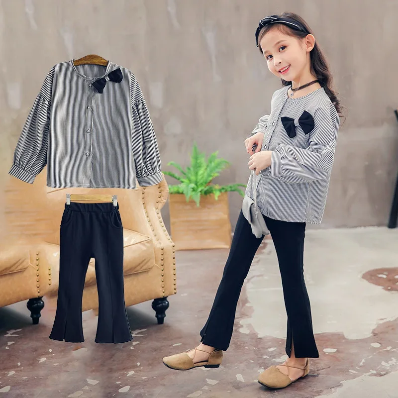 

New spring&autumn girls clothes sets Striped T-shirt+ Pants 2pcs/set full sleeve clothing children active suits cotton kids wear