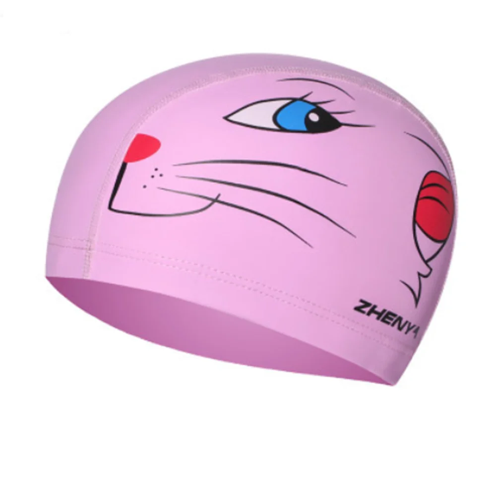 Детские шапочки для купания эластичные милые Мультяшные напечатанные плавающие шапки для длинных волос защищают уши плавают для бассейна и ванной шапки для маленьких мальчиков и девочек - Цвет: Pink Cat