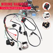 Kit completo de arnés de cableado eléctrico, compatible con Dirt Bike ATV QUAD 50 70 90 110CC con rectificador encendido bobina con llave CDI unidad