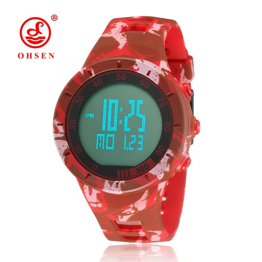 

OHSEN Brand Alarm Date Sport Watches for Women Clock Camouflage Rubber Strap LED Digital Watch Waterproof Female reloj deportivo