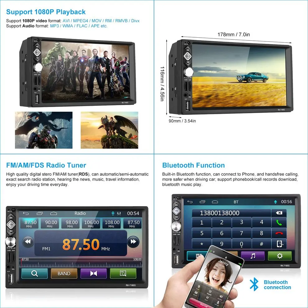 

leshp 2 Din 7" Car Multimedia Player Universal Bluetooth Touch Screen MP5 Player Autoradio TF USB FM Radio Car Media Player