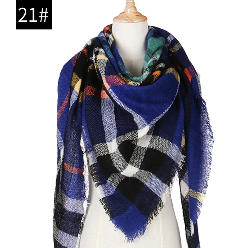 Осенние кашемировые шарфы радужной расцветки с широкой решеткой, длинная шаль, обертывание, одеяло, треугольный шарф, проверенный плед, шарф в полоску - Цвет: 21