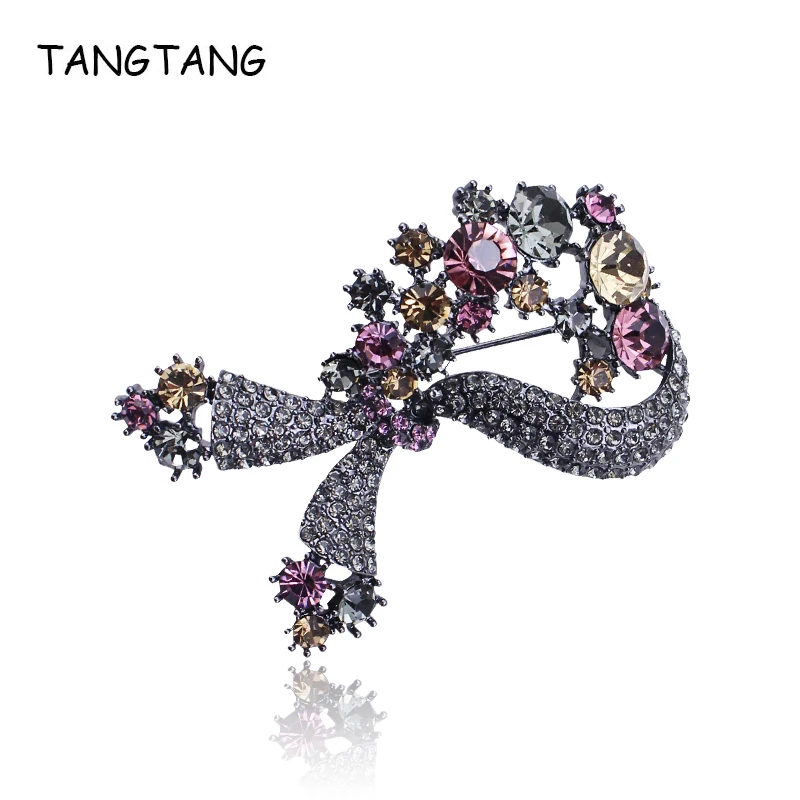 TANGTANG Bowknot بروش للنساء الملونة كريستال باقة بروش دبوس أسود لهجة جونميتال مطلي دبوس و بروش البهجة مجوهرات TANGTANG Bowknot بروش للنساء الملونة كريستال باقة بروش دبوس أسود لهجة جونميتال مطلي دبوس و بروش البهجة مجوهرات
