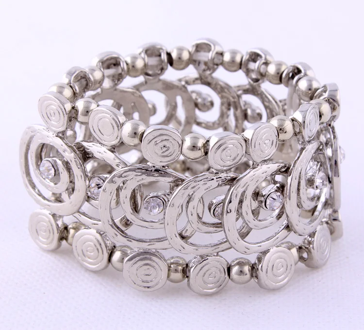 Top Quality Alloy Silver bangles with Rhinestones Elastic Bangle Fashion jewelry wholesale S215