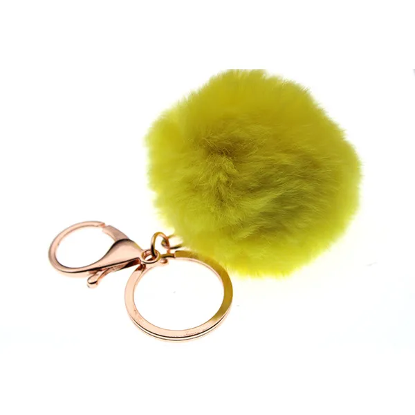 6-8cm 16 Colors Fluffy Rabbit Fur Ball Key Chain Cute Cream Black Pompom Artificial Rabbit Fur Keychain Women Car Bag Key Ring yellow