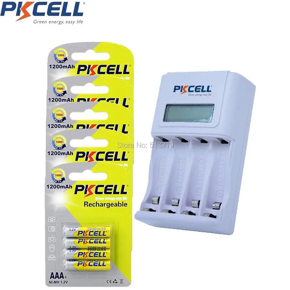 

20Pcs/5Card PKCELL AAA Battery 3A Batteries and 4slot EU/US Plug Charger For 1 to 4Pcs AA/AAA NIMH/NICD Rechargeable Batteria