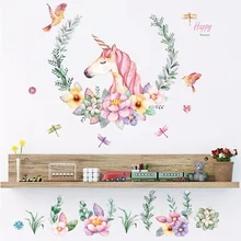 

Romantic Unicorn Wall Stickers For Living Room Home Decoration Background Pvc Animal Plane Mural Door Diy Wallpaper Promotion