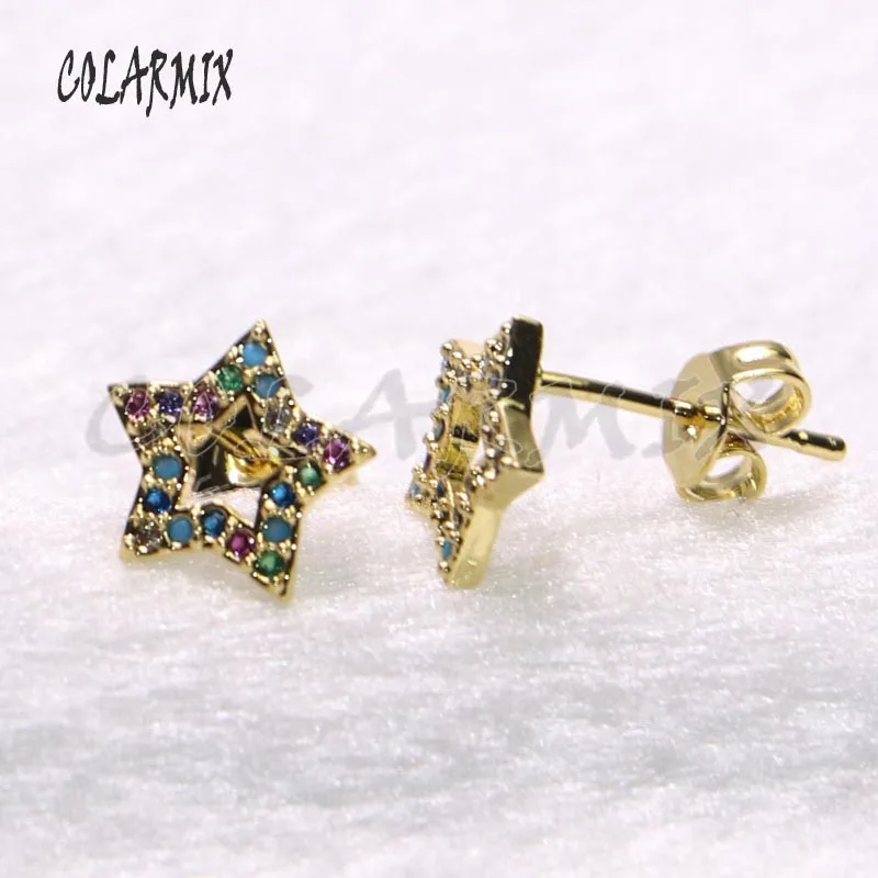 

10 pairs hollow star studs earrings rainbow crystal earrings zircon jewelry star accessories for women gift for girls 9306