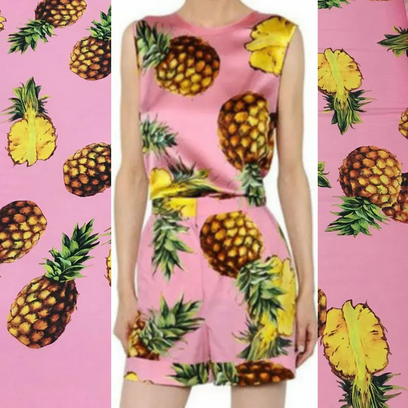 FFLACELL 1meter New polyester soft silk stretch satin fabric pineapple