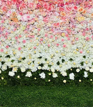 

Pink Flowers and Green Grass Photography Backdrop 5x7 Backdrops For Photo Studio Wedding Photo Shoots Background Real Backdrops