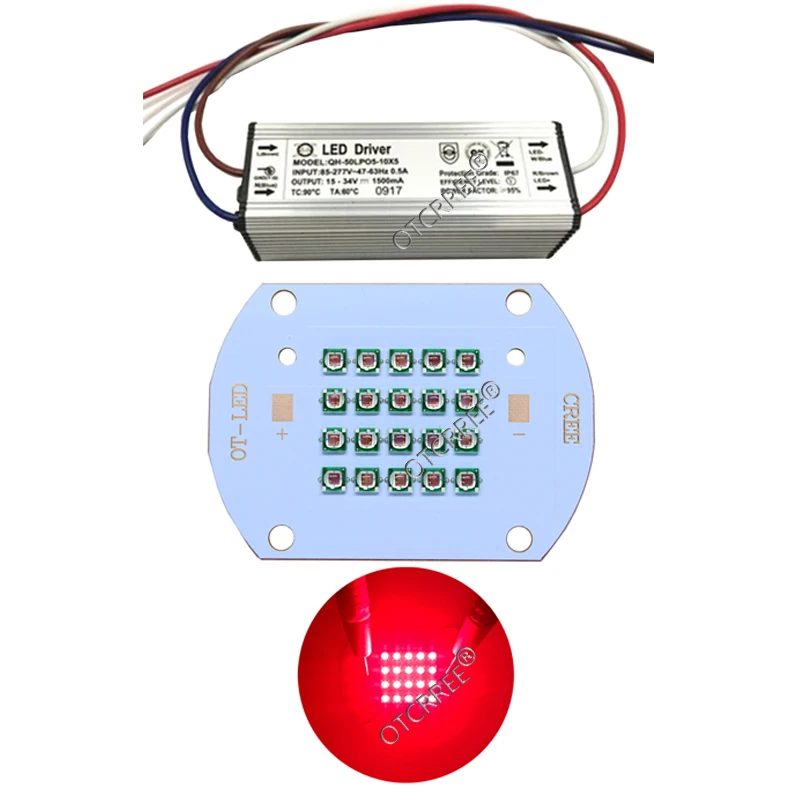 High Power LED Chip 660nm Deep Red LED Grow Light 660 nm 50W 60W COB Emitter+Driver+heatsink+cooler+lens reflector