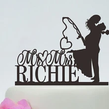 Акриловый для свадебного торта топперы MR-MRS для рыбалки забавные пары на заказ Жених невесты имя и дата прием гостей в доме невесты украшения