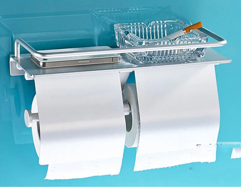 

Contemporary Aluminum Wall Mounted Double Toilet Paper Holder