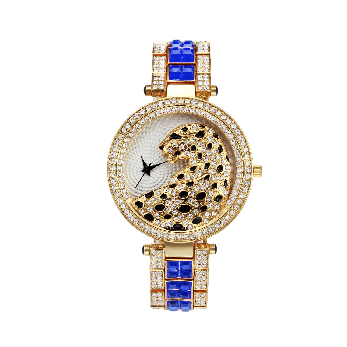 Женская мода леопард Роскошный горный хрусталь кварцевые платье наручные часы браслет подарок