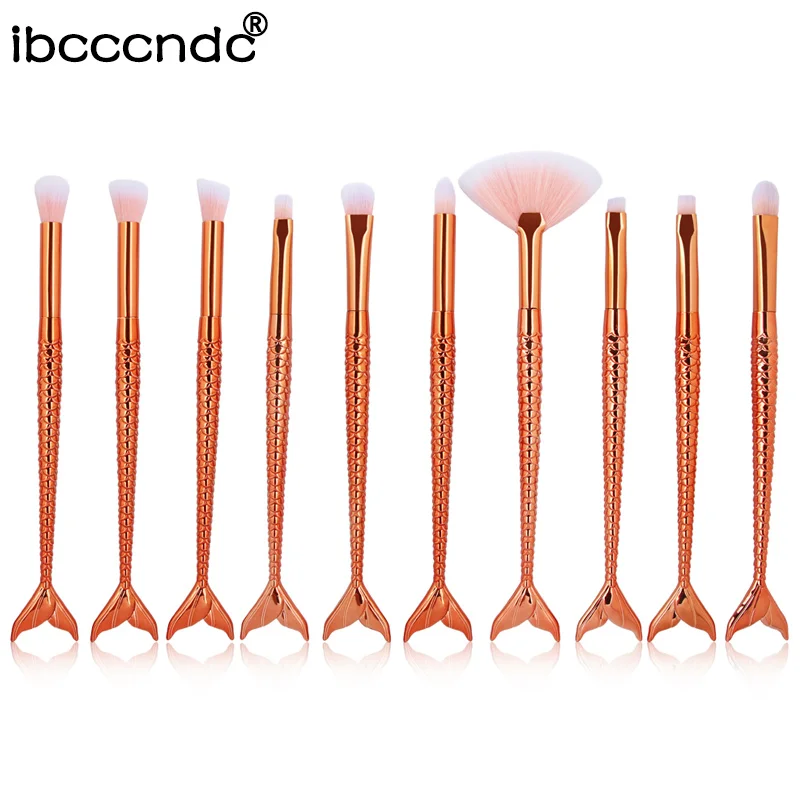 Diamond Радуга Make Up Brush Set 10 шт. Профессиональный глаз Макияж подводка для глаз бровей Тени для век набор кистей розовое золото кисти для макияжа