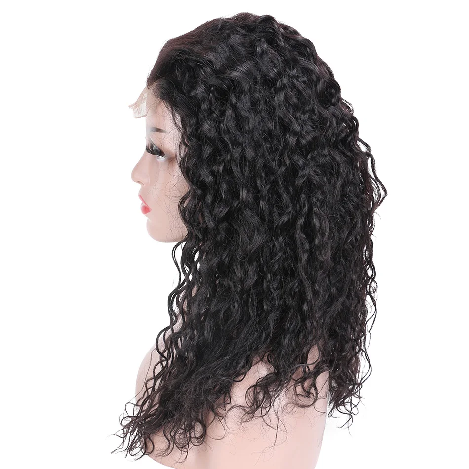Murah Realbeauty Peru Renda Depan Wig Digunakan Dipetik Air Gelombang Wig 8 20 Inch 4*4 Renda Depan rambut Manusia Wig untuk Wanita Remy U Bagian Wig