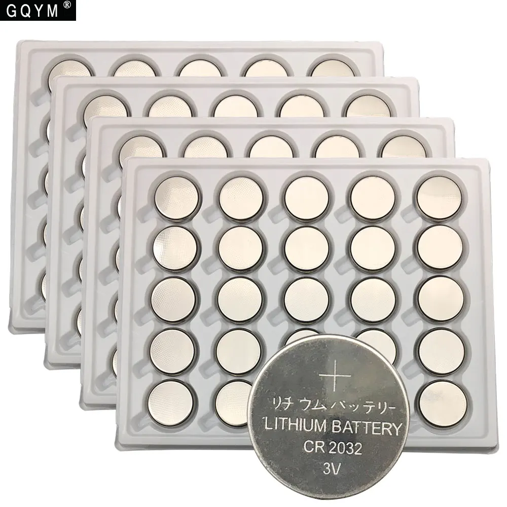 

GQYM 100pcs 3V CR2032 Lithium Button Cell Battery BR2032 DL2032 ECR2032 CR2032 Button Coin Cell Batteries
