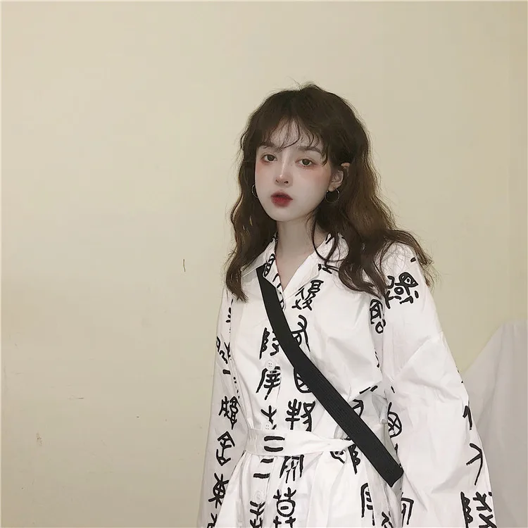 Neploe винтажная белая блуза и топы в стиле панк с буквенным принтом, уличная одежда в стиле хип-хоп, рубашки для женщин и мужчин, кимоно Caridigan Chimono 39761
