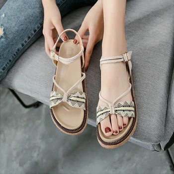 

COOTELILI Bohemian Summer Shoes Women Gladiator Sandals Platforms Sandlen Woman Causal Flat Shoes Beach Buckle
