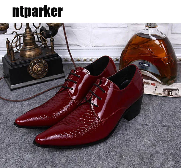 ntparker Red/Black Man Shoes Leather Pointed man breathable leather ...