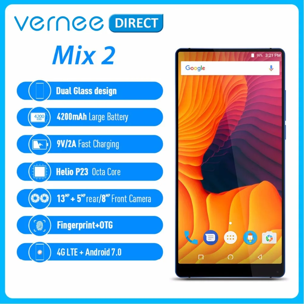 Оригинальный Vernee Mix 2 Мобильный телефон 6 ГБ 64 6'ཎ: 9 HD дисплей быстрое зарядное