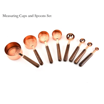 

8 Top-Quality Home Kitchen Gadget Copper Measuring Cups and Spoons Set of Stainless Steel Mirror Polish Copper-Plated Finish