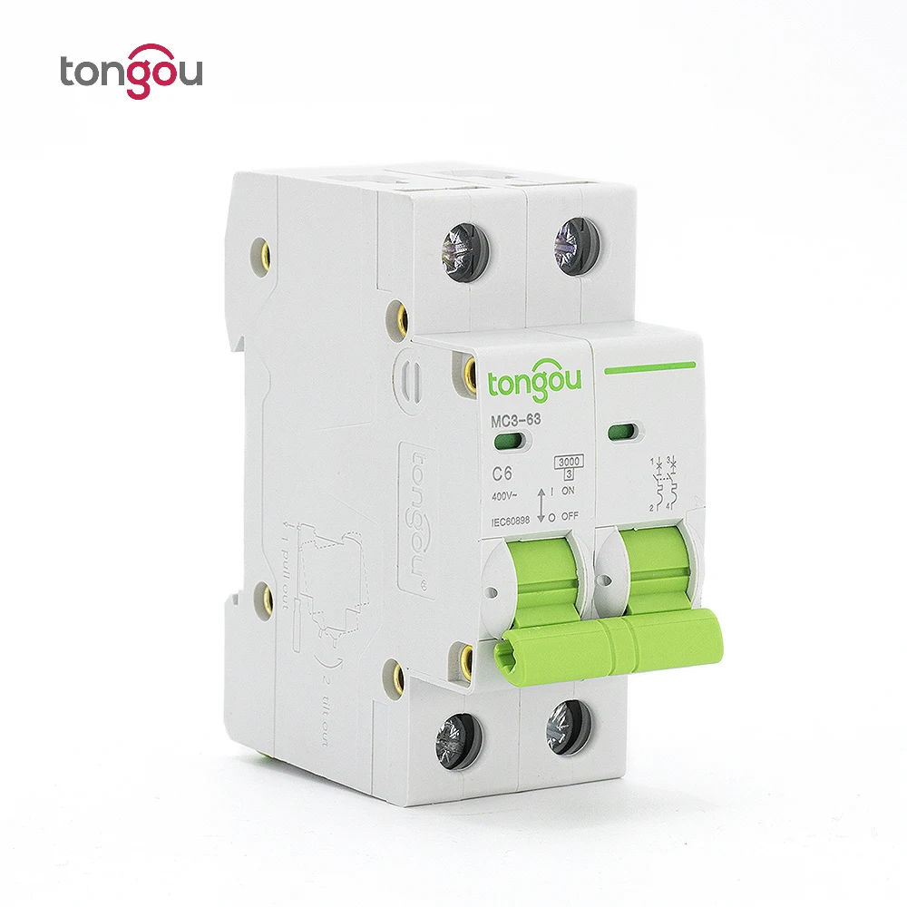 

MCB AC 2P 6A 110V 220V 415V 3KA Curve C Miniature Circuit Breaker TOMC3-63 5 Years Warranty