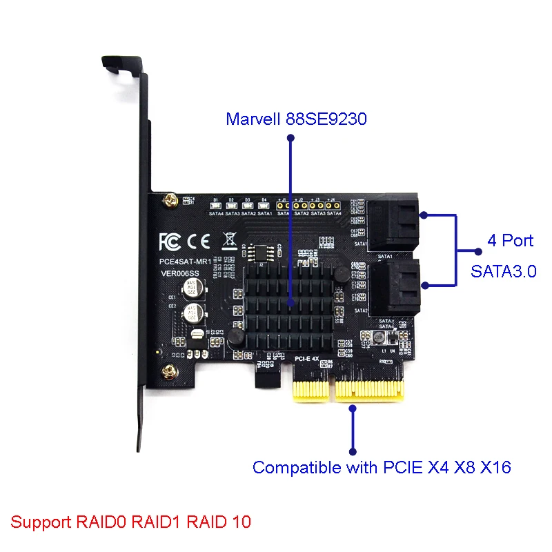 Плата расширения PCI Express Raid Card 4Port SATA 3 0 чипсет Marvell 88SE9230 совместимый с