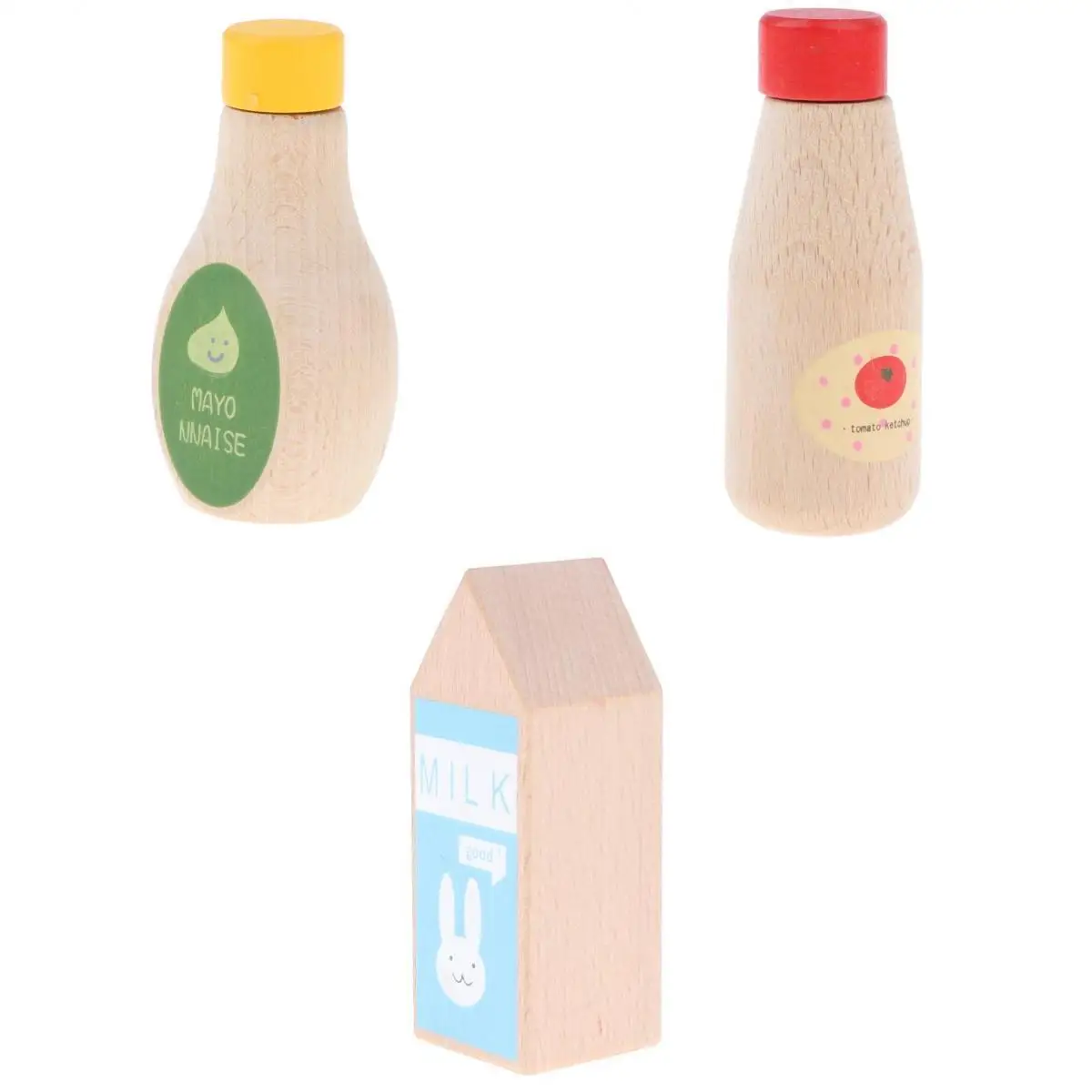 3pcs Wooden Ketchup Tomato Mayonnaise Milk Bottle - Kitchen Cooking Pretend Play Game Kid Child Developmental Toys