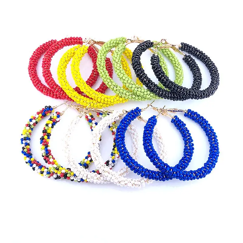 

Bohemian summer style hoop earrings fashion jewelry 2018 for women 6 colors beads pendientes big gold color earrings B18141