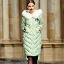 S-4XL размера плюс Европейский натуральный Лисий мех воротник теплый сплошной 90% белый утиный пух светильник тонкий зимний женский длинный пуховик