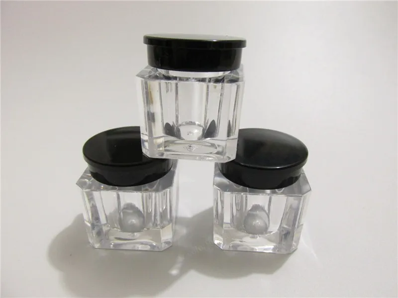 

50Pcs/lot Square Crystal Acrylic Cosmetic Cream Jars Small Sample Box For Test Nail Flash Powder Bottles And Makeup Beauty Jar