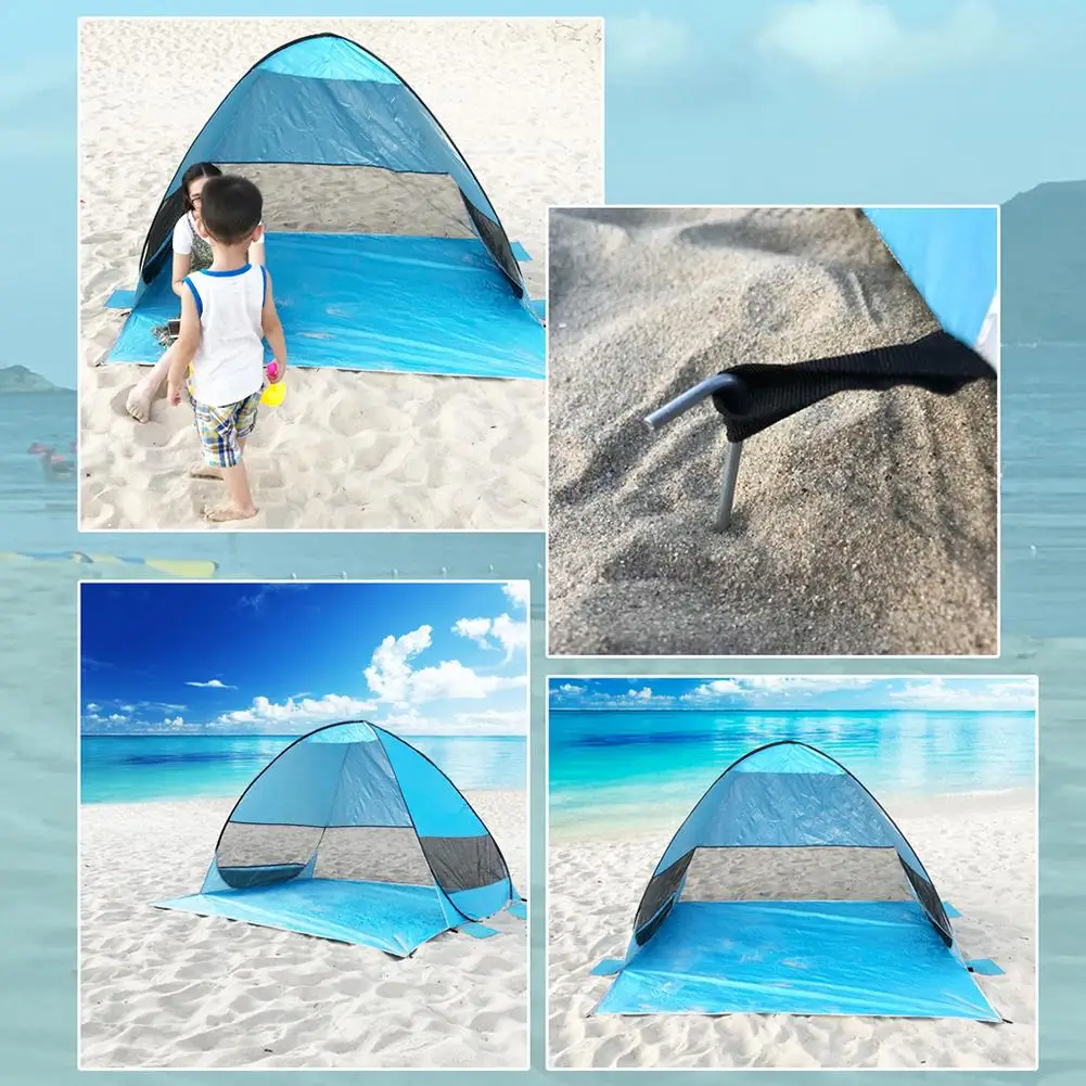 Automatic Beach Folding Tent Pop Up Beach Tent Sun Shelter Anti UV Beach Shelter For 2-3 Person Outdoor Hiking Camping