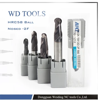 

free shipping HRC58 stainess steel mills 0.75RX3CX50X4DX2F 1.5mm ball nose high efficiency 50mm solid carbide end mill