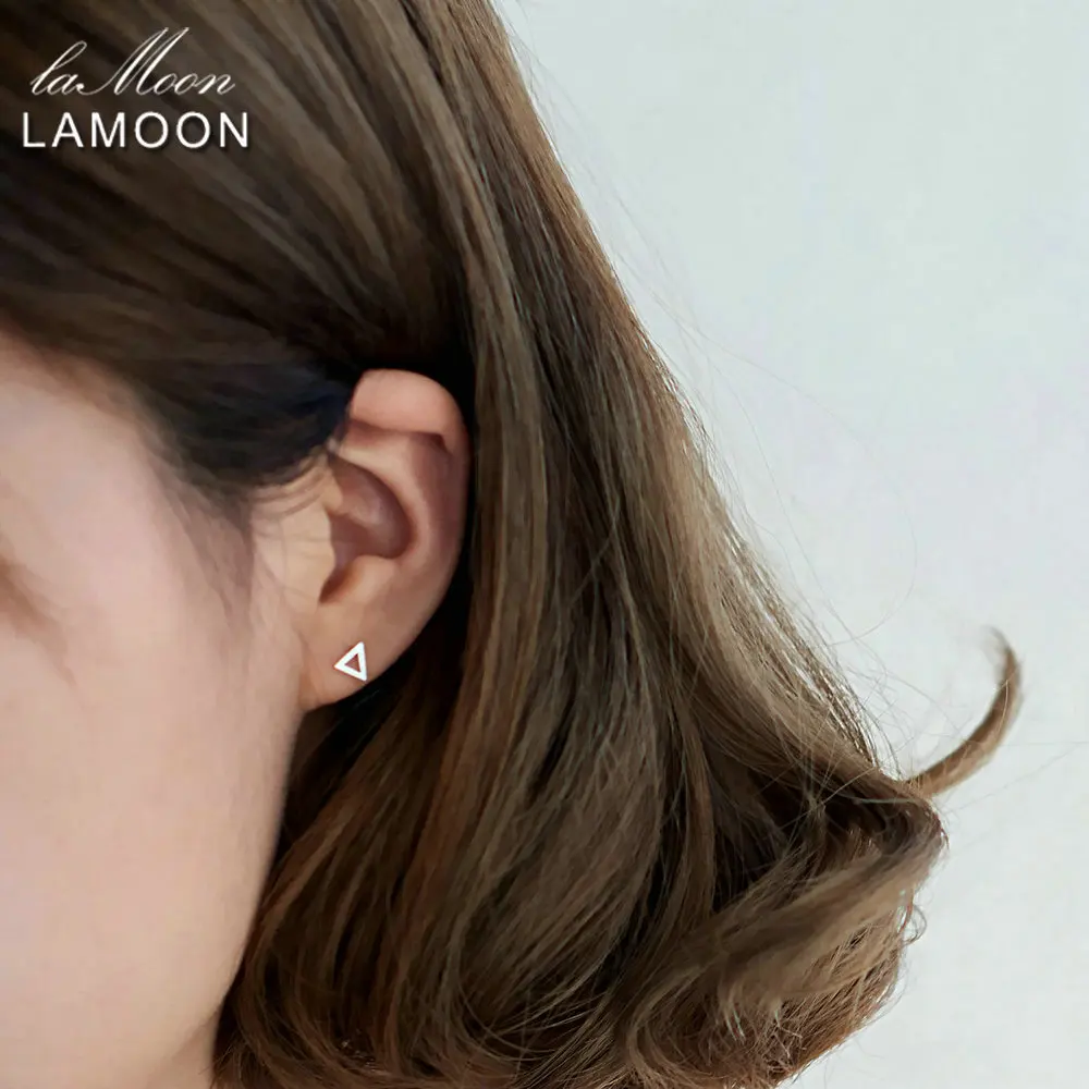 LAMOON New Wiredrawing Hollow Triangle Shape 100% 925-Sterling-Silver Earrings S925 Fine Jewelry For Women Girl Gift LMEY220