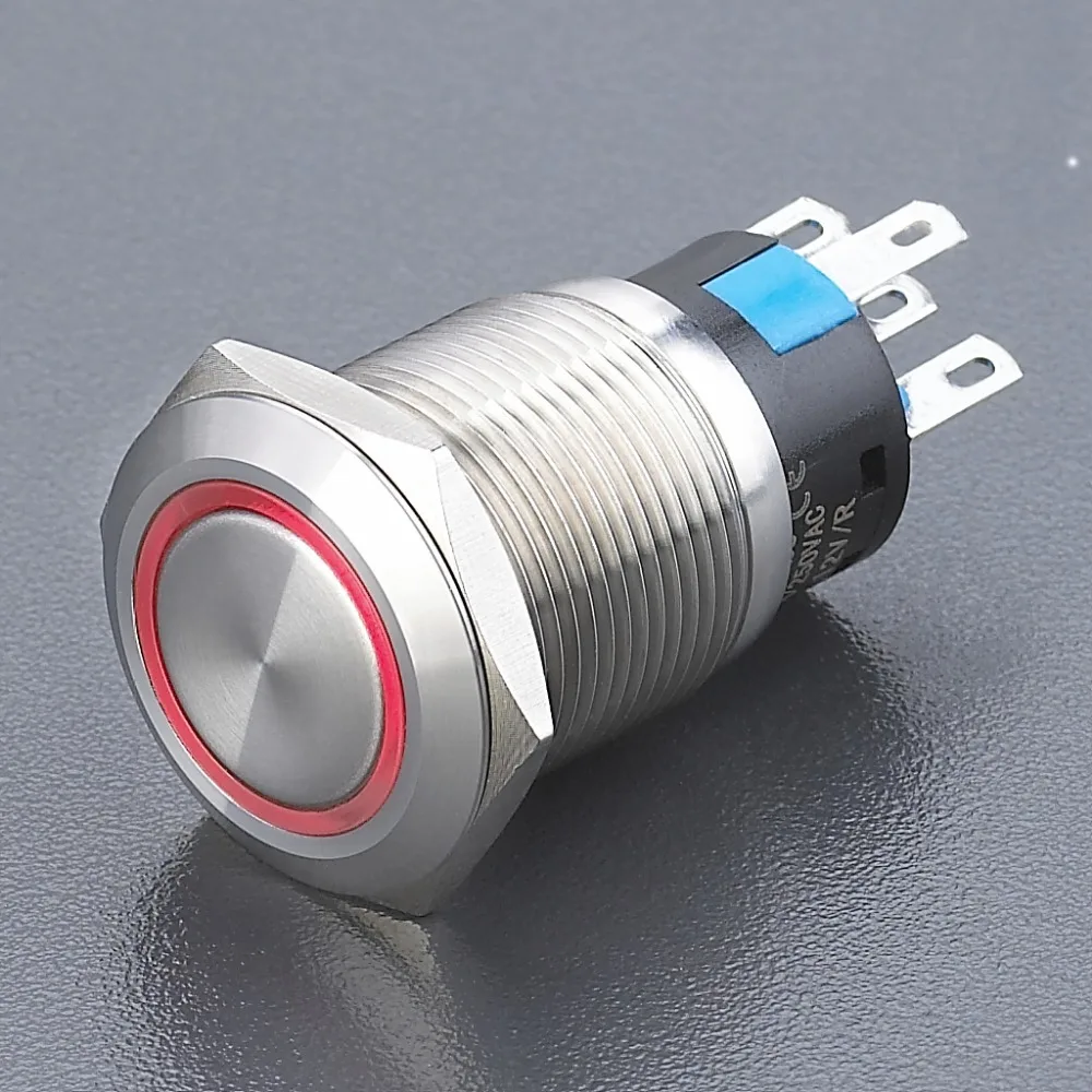 Metal Push button switch, LED switch 19mm diameter ring illuminated