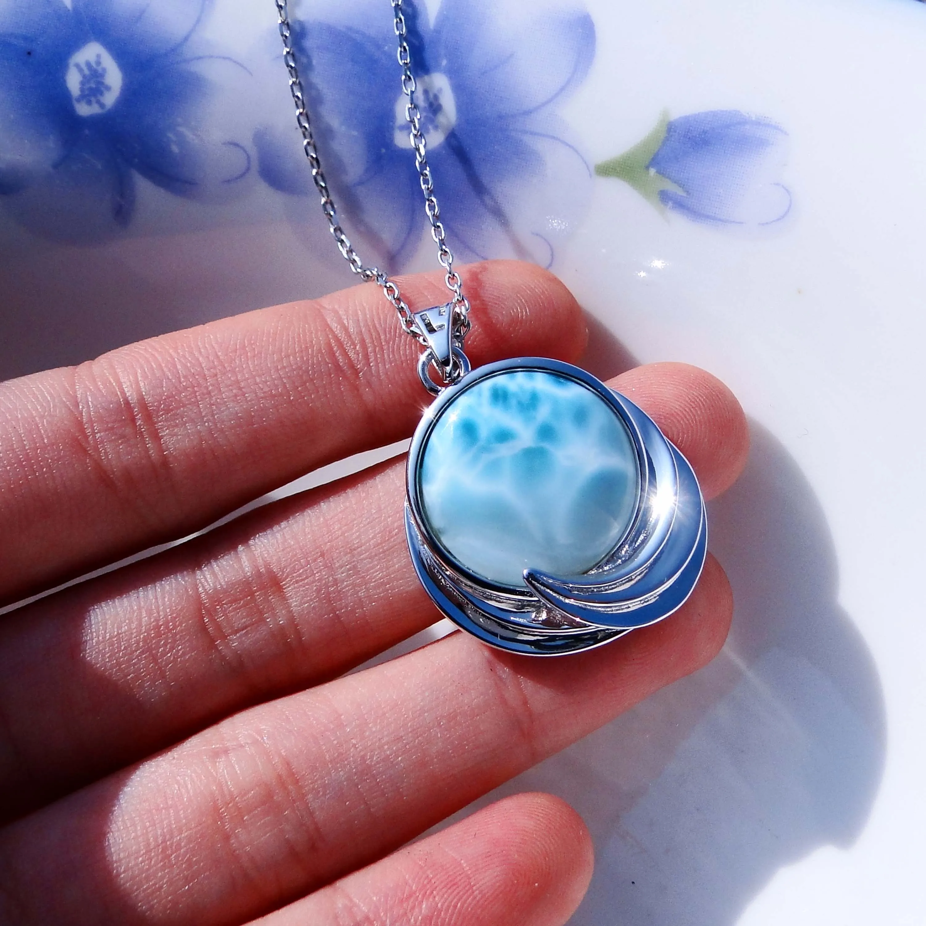 Кулон из серебра 925 пробы с натуральным амулетом подвеска Larimar г без