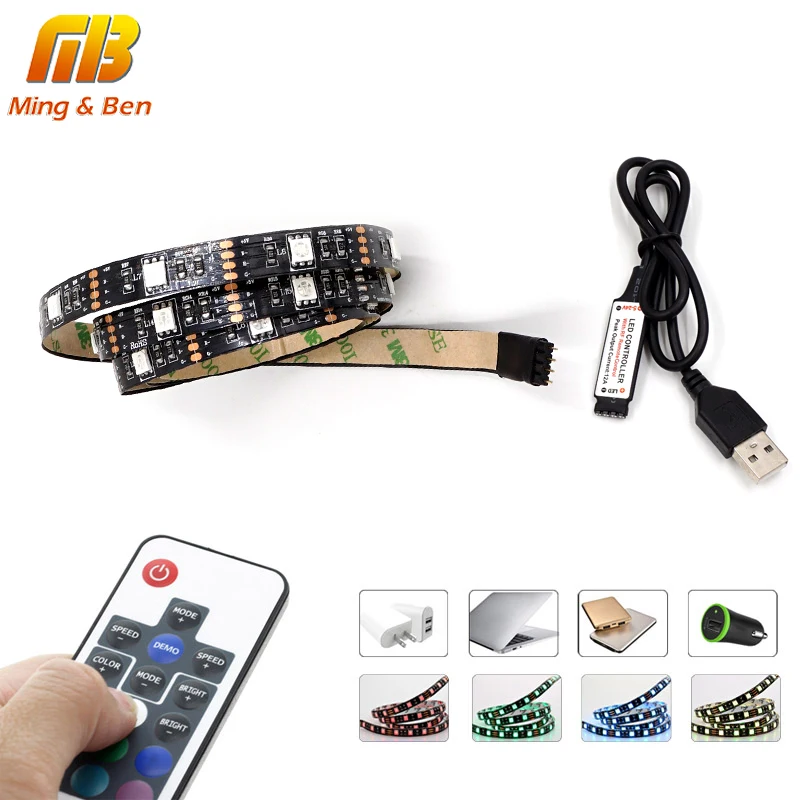 

USB LED Strip RGB SMD5050 TV PC Background Lighting Kit Cuttable With 17Key RF Controller 30leds/m 1-5Meters/Set DC5V Waterproof