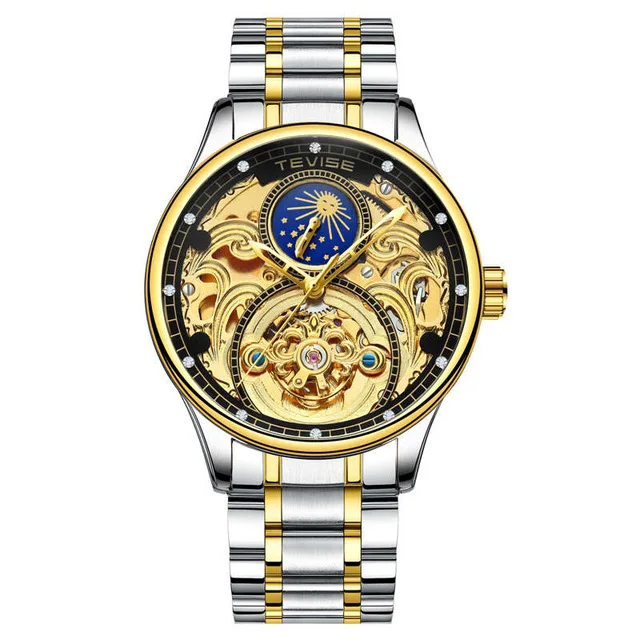 TEVISE мужские часы Скелет автоматические механические наручные Tourbillon деловые