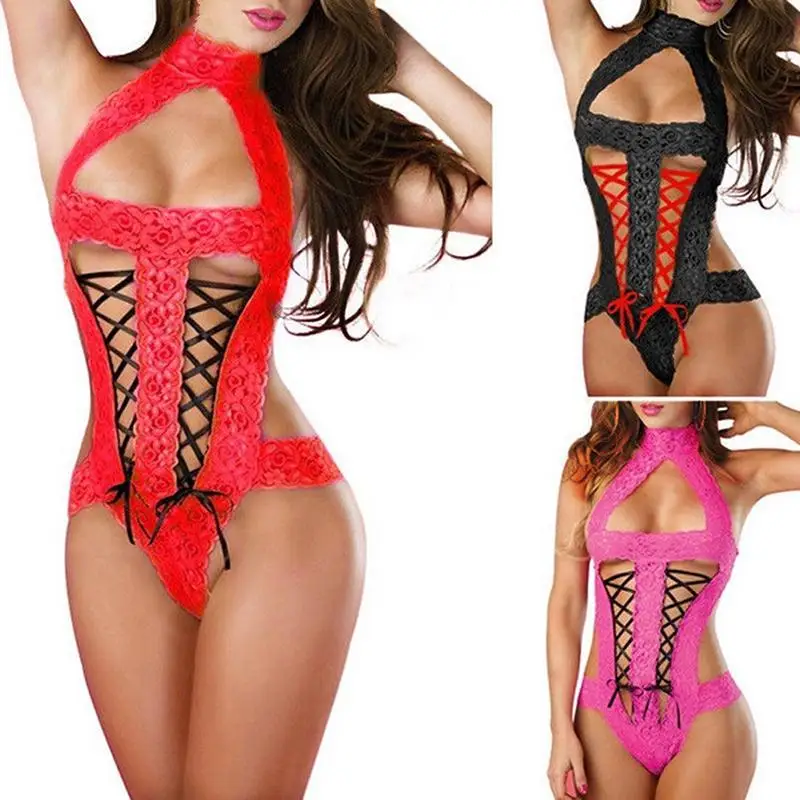 

Hot Sexy Lingerie Hot Mesh Hollow Baby Doll Dress Erotic Lingerie Black Red Women Sexy Costumes Cotton Sexy Underwear