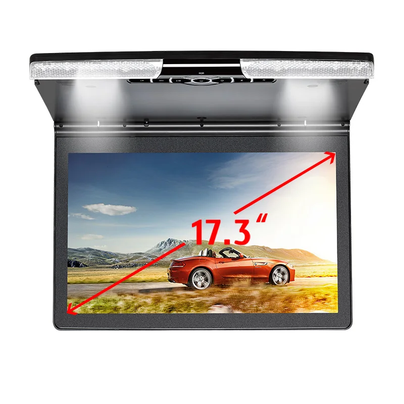 17.3 Inch Car Ceiling Monitor 1920x1080 MP5 Flip Down Roof Mount Car DVD Player with IR FM Transmitter HDMI USB SD Speaker Games