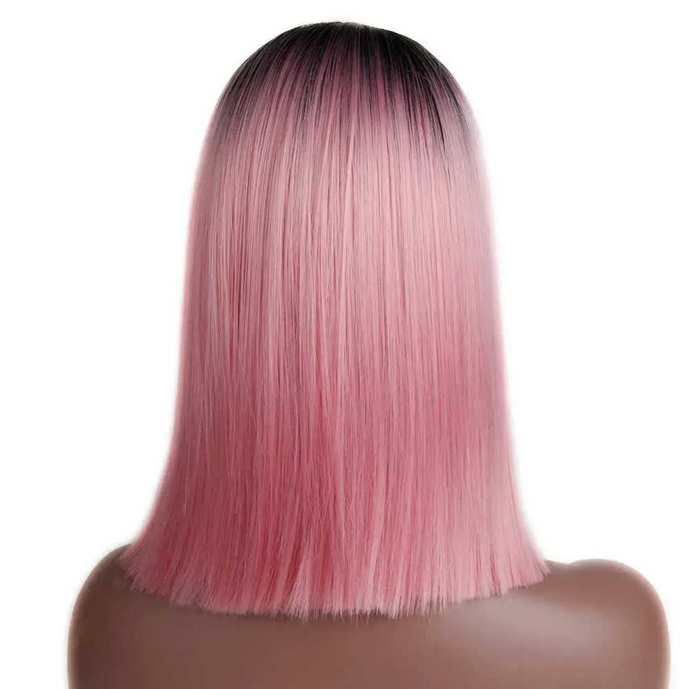 FAVE Ombre черный розовый/коричневый/Блонд короткие шелковистые прямые термостойкие волокна синтетические волосы для черных женщин парик косплей - Цвет: Pink