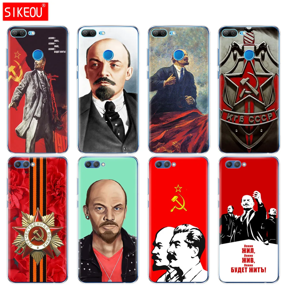 

Silicone Cover phone Case for Huawei Honor 10 V10 3c 4C 5c 5x 4A 6A 6C pro 6X 7X 6 7 8 9 LITE lenin Soviet Union flag