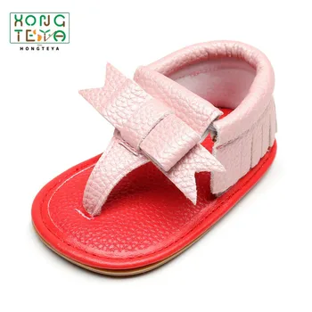 

2019 Summer Newborn Sandals PU Leather Tassel Red Bottom Sandals For Baby Girls Hard Sole Non-slip Baby Shoes