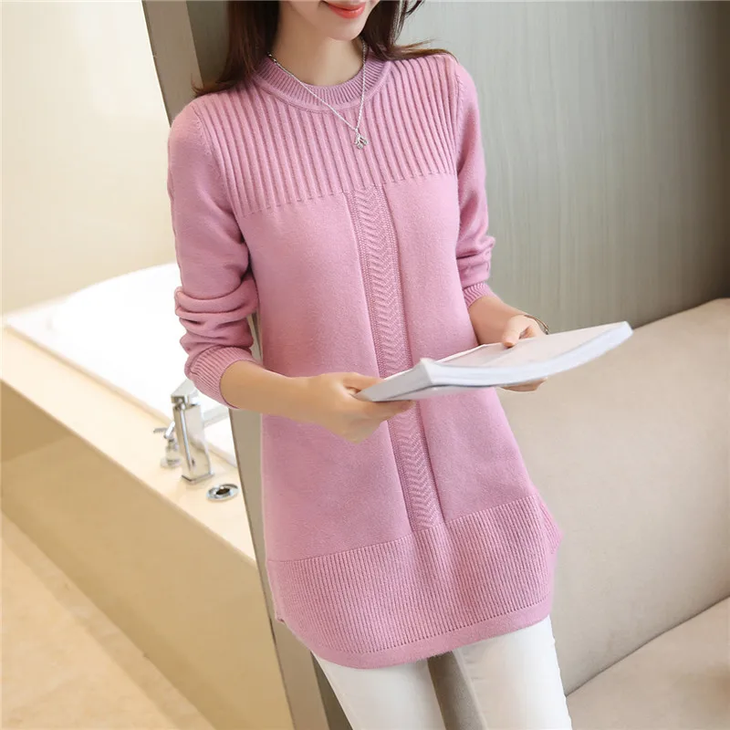 Новинка, высококачественные пуловеры, Осень-зима, европейский стиль, женские модные пуловеры, кашемировый вязаный длинный свитер для женщин - Цвет: Pink