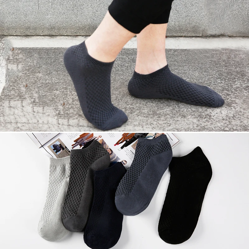 

5 Pairs=10pcs Men's Bamboo Fiber Cotton Socks Casual Business Anti-Bacterial Deodorant Breatheable Invisible Ankle Boat Socks