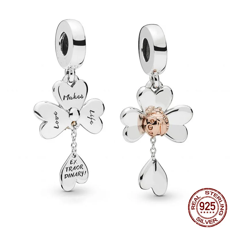

100% 925 Sterling Silver Beads Clover And Ladybird Pendant Charms fit Original Pandora Bracelets Women DIY Jewelry