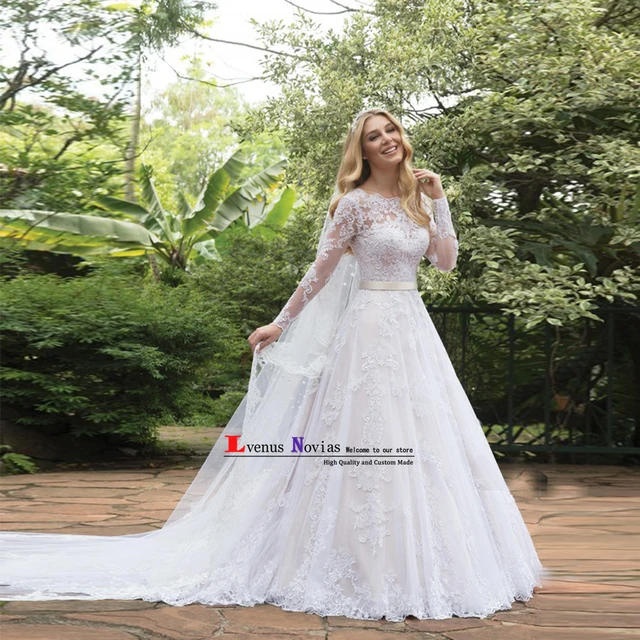 robe de mariee blanco moda de encaje novia vestidos vintage manga